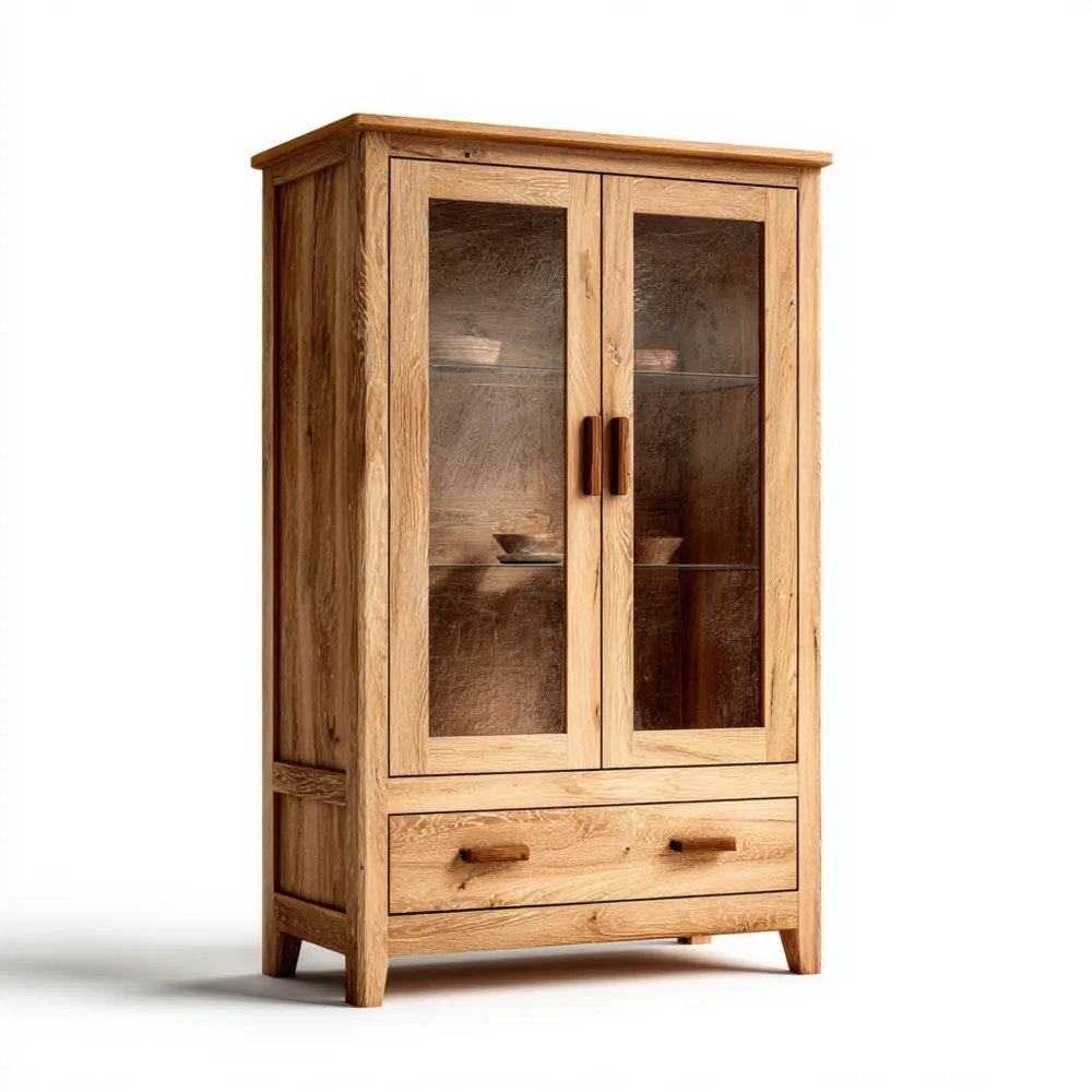 Vitrine Massivholz 120x200x40 cm – Eiche – Landhausstil