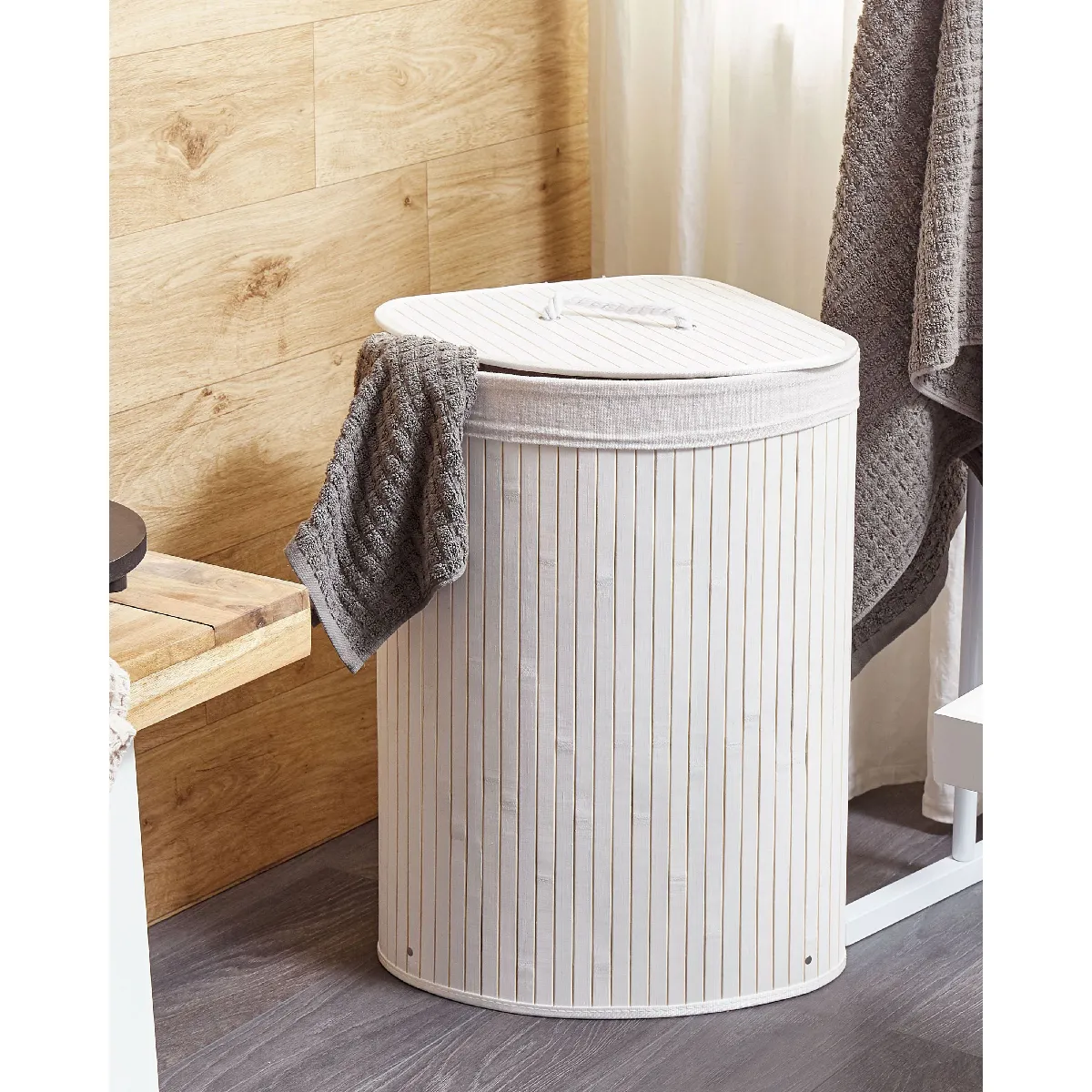 Beliani Panier bambou blanc 60 cm MATARA