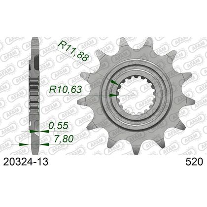 Pignon de sortie de boite AFAM ACIER 520 - 13 DENTS - Gris