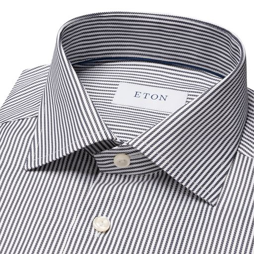 Eton Striped Signature Twill Contemporary Skjorte, Dark Grey, 46