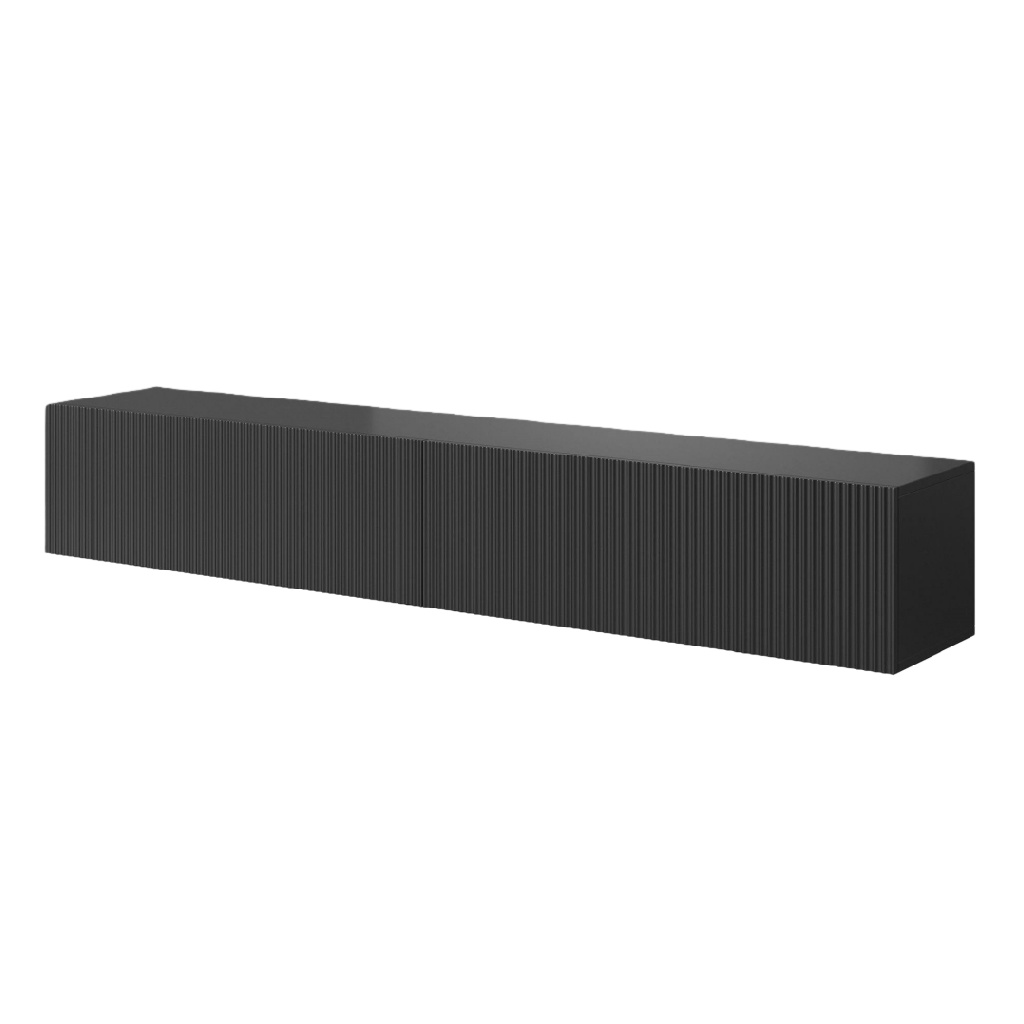 Meuble TV mural noir – design moderne à rainures verticales