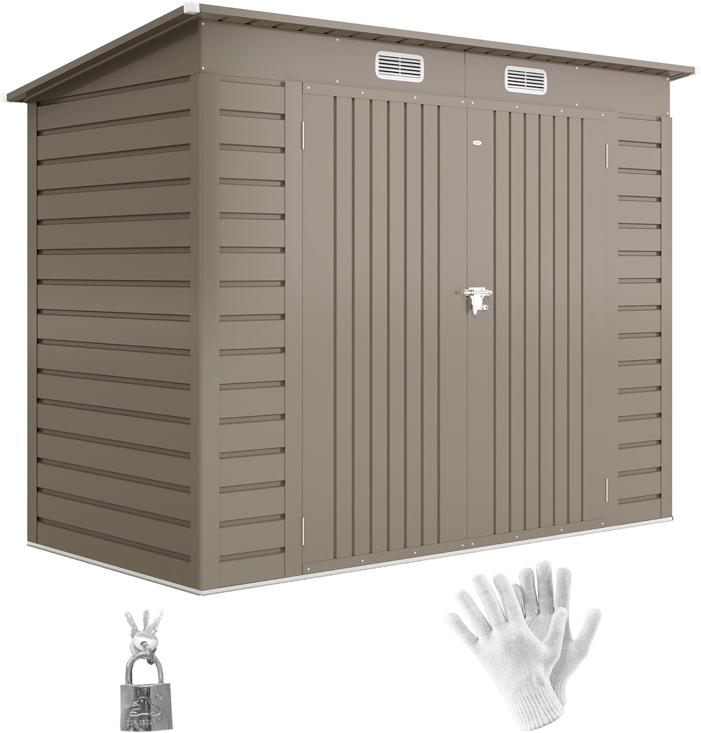 Outsunny Metall Gerätehaus 2,7 m² 249x121x183cm Geräteschuppen mit Pultdach Abschließbarer Doppeltür Entlüftung Schloss Rampe Gartenhaus Outdoor Garten Schuppen für Hinterhof Außenbereich Hellgrau