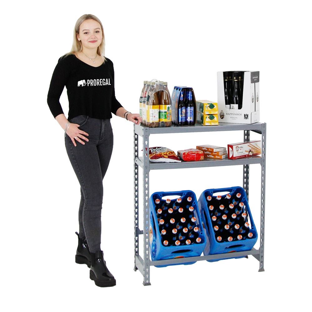 PROREGAL Drankkratplank, Camel-stijl, met opbergplank, HxBxD 100 x 80 x 30 cm, Grijs