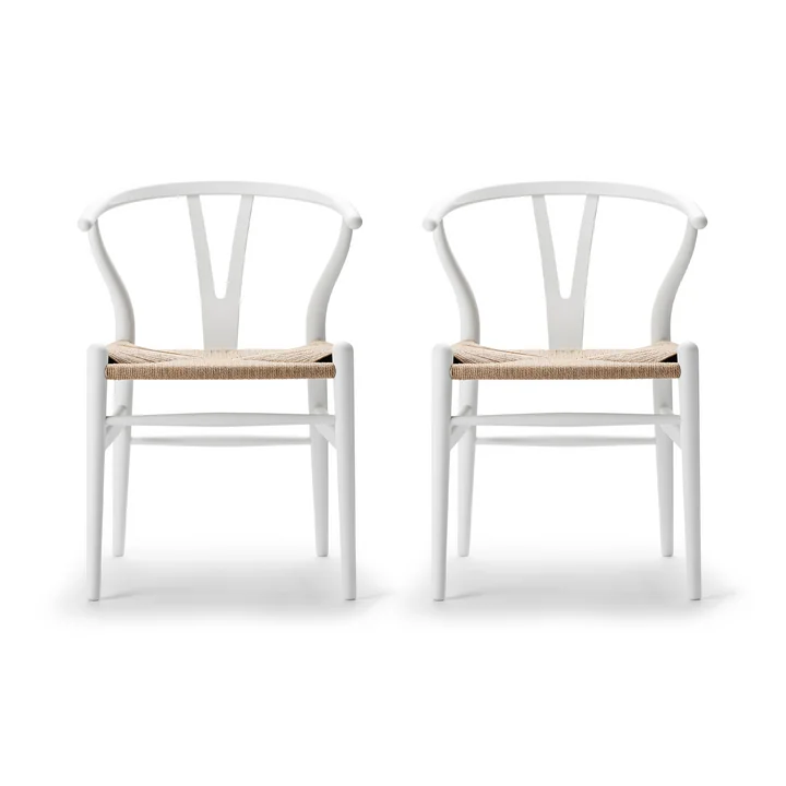 Carl Hansen - CH24 Wishbone Chair, Buche soft white / Naturgeflecht (2er-Set)