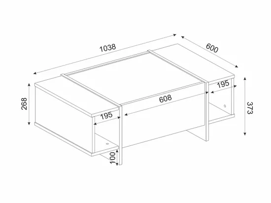 Table basse avec 1 porte et 2 niches - Effet marbre noir, naturel foncé et doré - CADEBA II