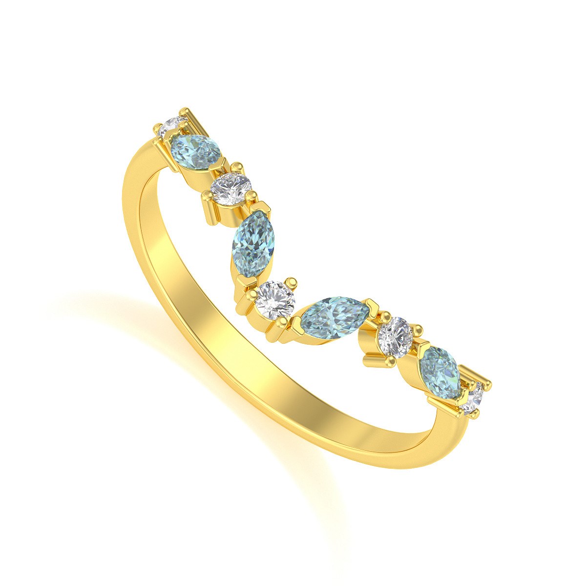 Bague ADEN Or 585 Jaune Aigue-Marine et diamants 1.9grs