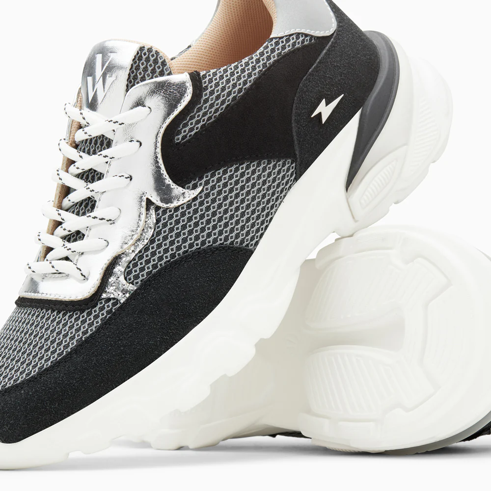 Sneakers-Baskets Samara noir et argent à semelle épaisse
