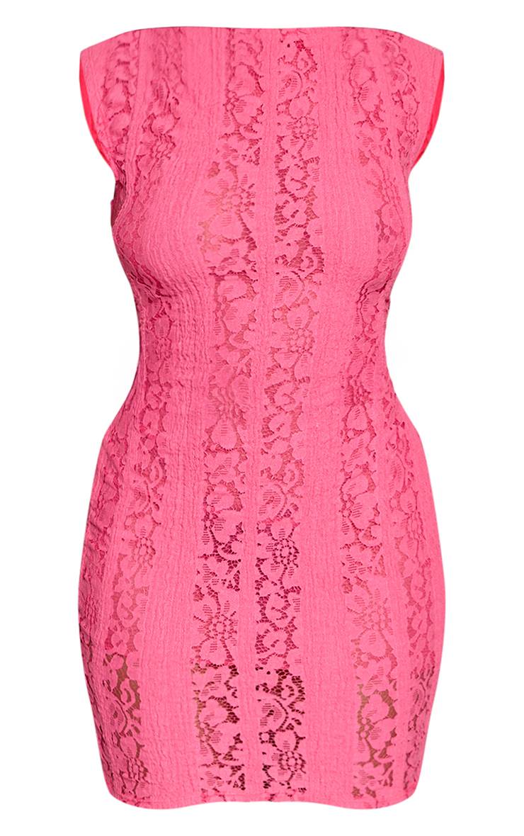 Rose Robe Mini Moulante En Dentelle Avec Encolure Bateau
