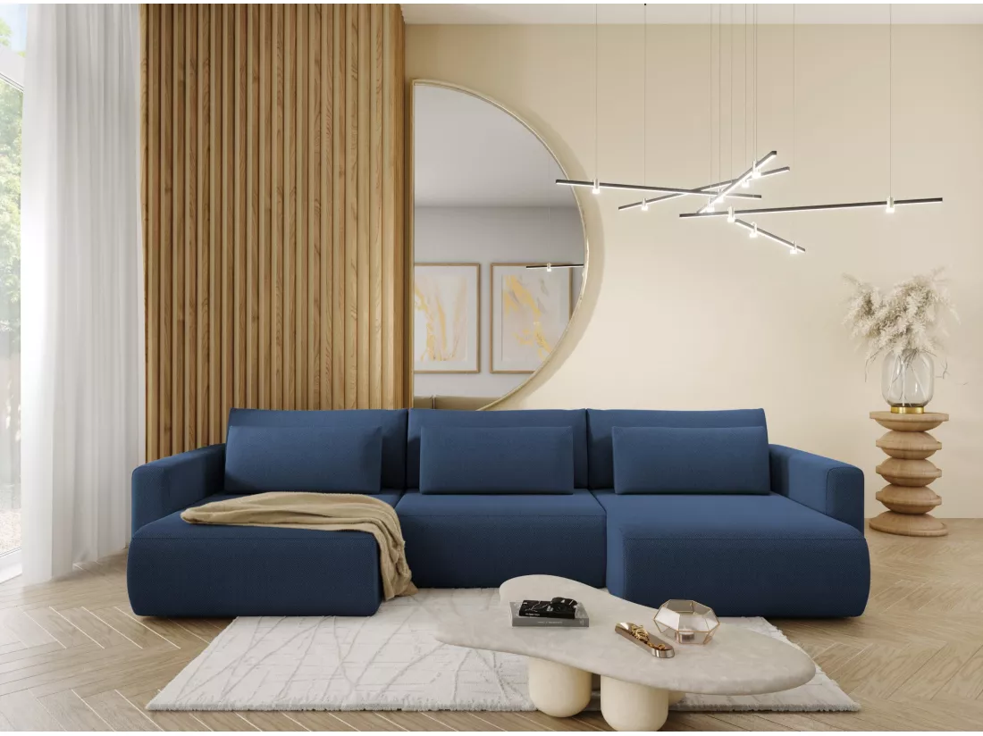 Canapé d'angle convertible 5 places WELLY U Bleu