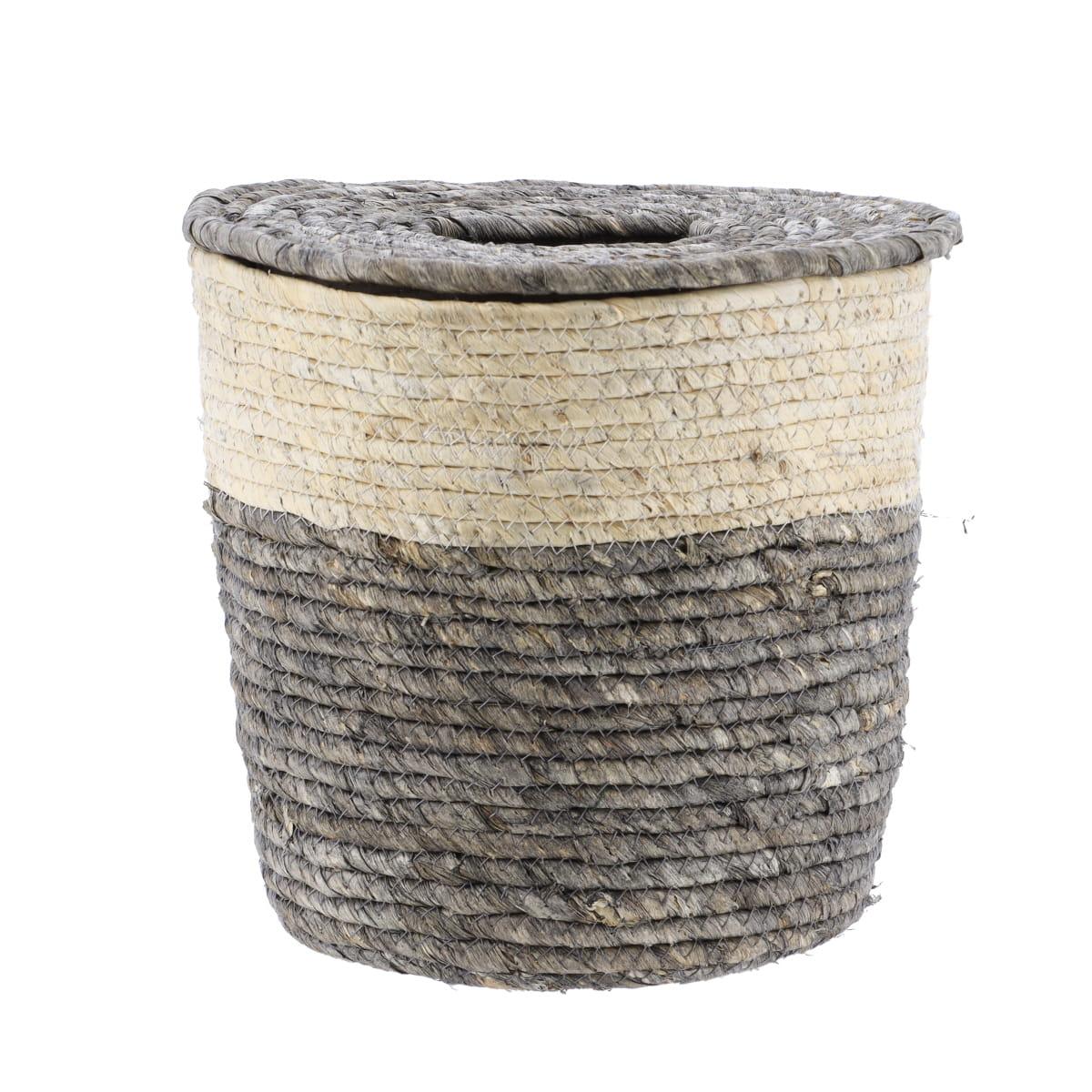 POUBELLE AVEC COUVERCLE MAIS NATUREL GRIS 26X25CM