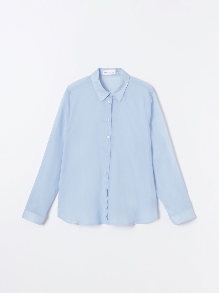 Camisa fluida de manga comprida - Azul Pastel