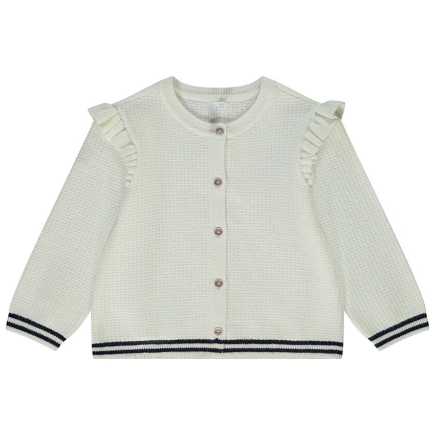 Gilet en tricot fantaisie avec volants pour bébé fille - Ecru