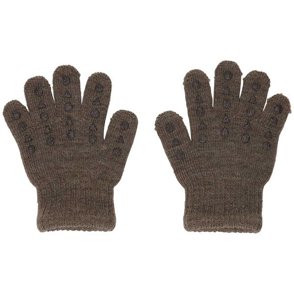 Wool Grip Gloves Brown Melange - Gobabygo → Luksusbaby.dk