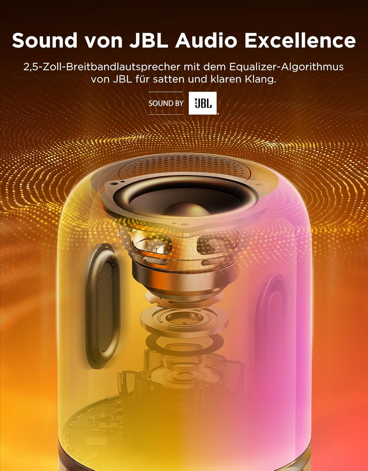 Govee Tischlampe 2 Pro x Sound von JBL (Kein Adapter), kabellose LED Tischlampe mit Lautsprecher, Musik-Licht-Sync, 16 Musik- & 100+ Szenenmodi, Matter-kompatibel, Wiederaufladbare Nachttischlampe