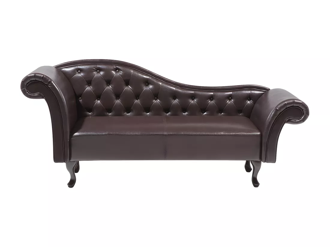 Chaise longue Chesterfield en cuir PU marron LATTES