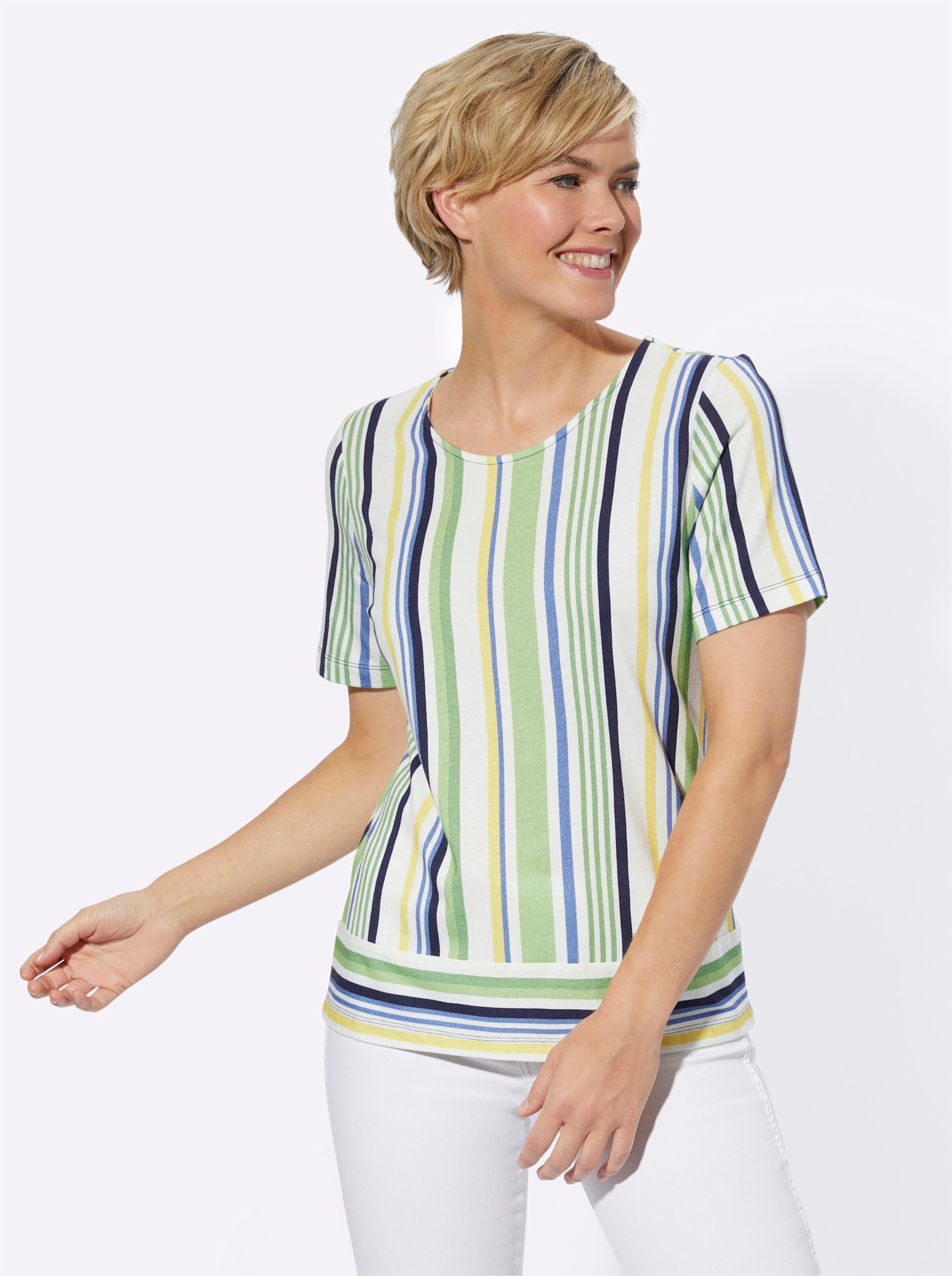 Shirt in apfel-marine-geringelt