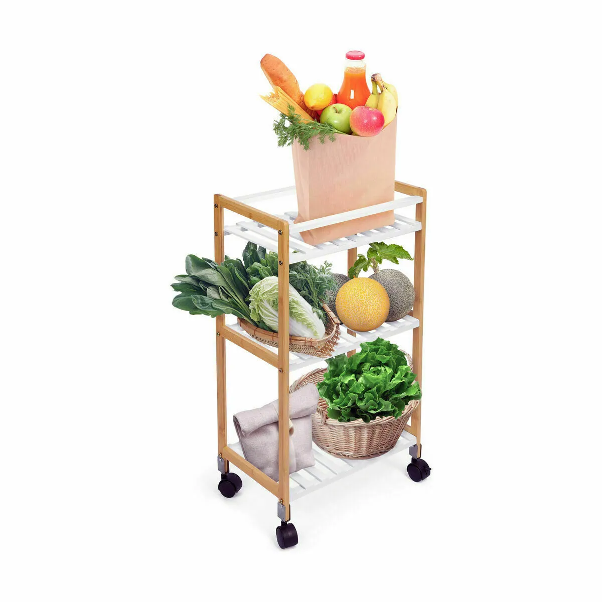 Chariot à Légumes Confortime - 40x25x70 cm - Blanc