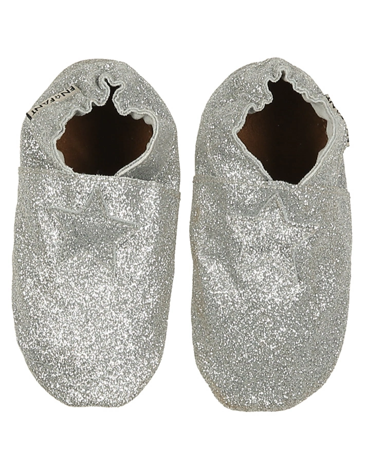 Krabbelschuhe STAR mit Glitzer in silber