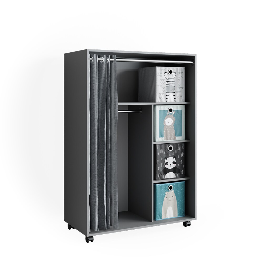 Vicco mobiler Kinderkleiderschrank Dielenschrank Garderobe Doros Grau modern 100 x 147 cm Faltboxen offen rollbar