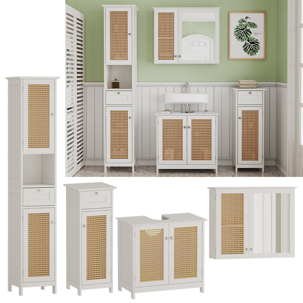 Vicco Badmöbel-Set Rosario, Weiß, moderne Serie, Badezimmer, dekorative Front, Spiegelschrank, Waschtischunterschrank, Midischrank, Hochschrank