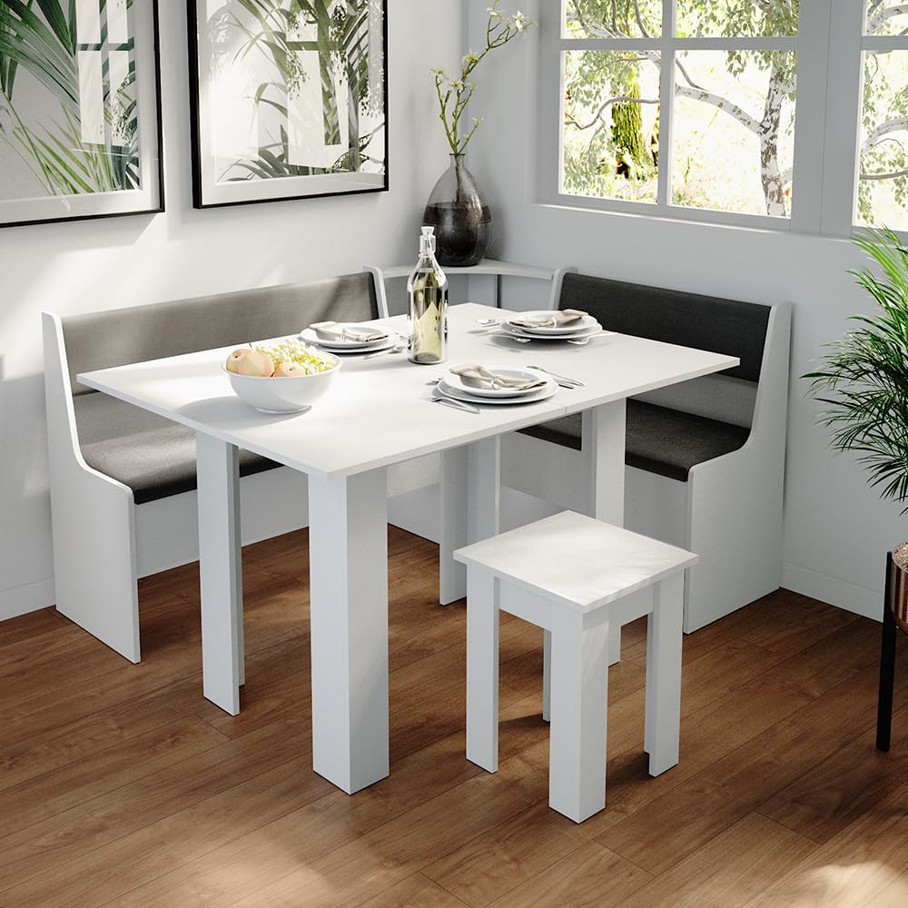 Vicco Eckbankgruppe Roman, Küchentisch, Weiß/Anthrazit, 150 x 120 cm mit Tisch