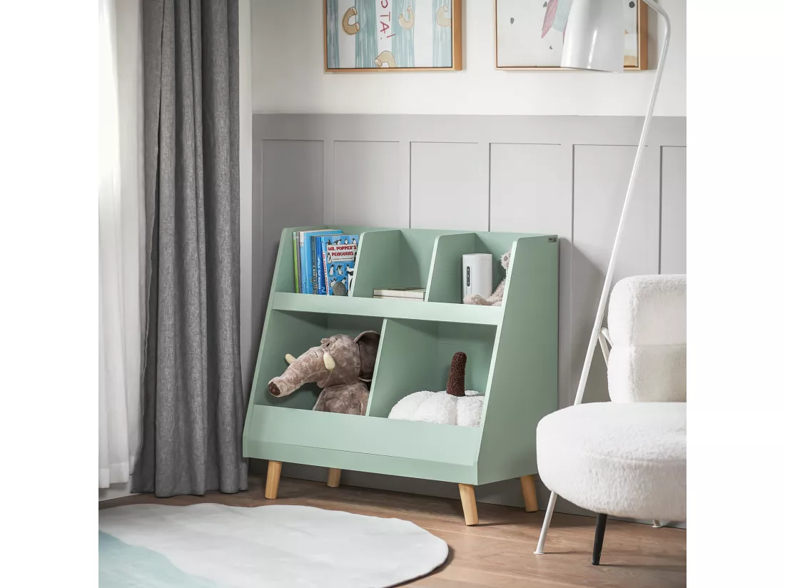 SoBuy Bibliothèque Enfant, Étagère à Livres, Meuble Rangement Enfant, Meuble Rangement Jouets et Livres pour Chambre d'enfant, 5 Compartiments Ouverts, 86 x 36 x 78 cm, Vert, KMB19-GR