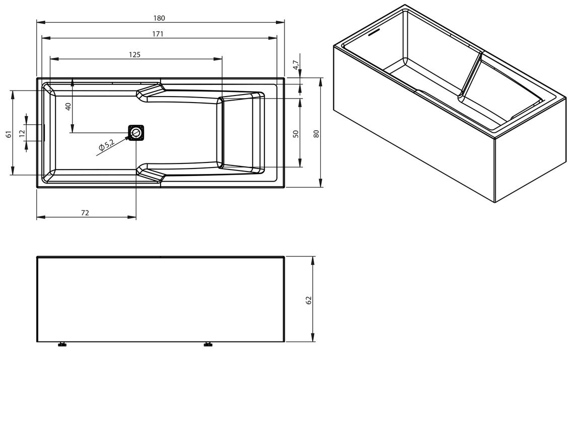 Riho Still Shower hoekbad 180x80cm links wit glans