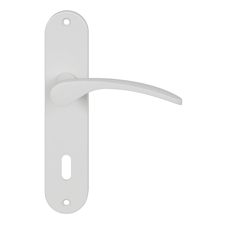 Ensemble poignée sur plaque rond serrure GoodHome Beare mat blanc L.110.5mm x l.40mm entraxe 165mm