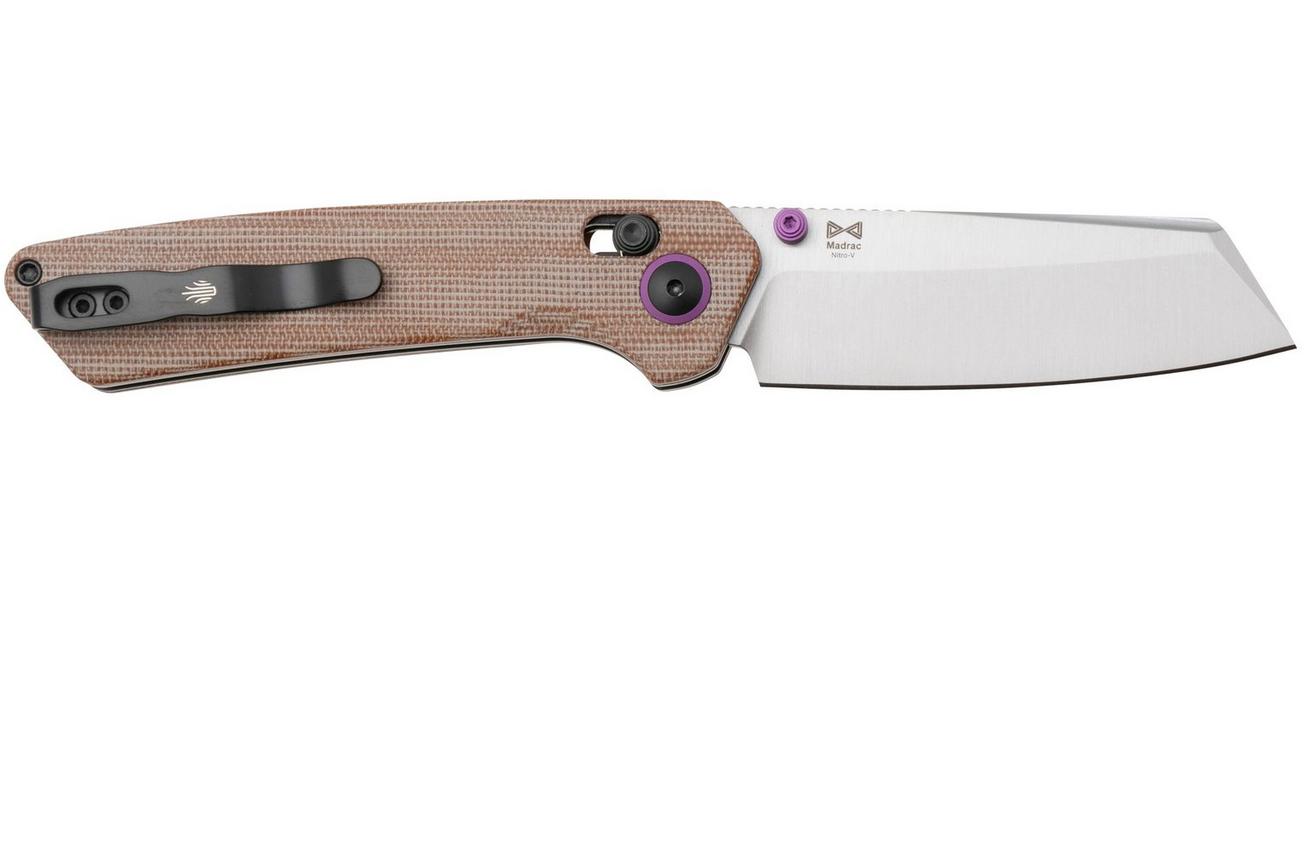 Kizer Madrac V3693A2 Satin Nitro-V, Brown Micarta zakmes, Matteo Pignatelli design