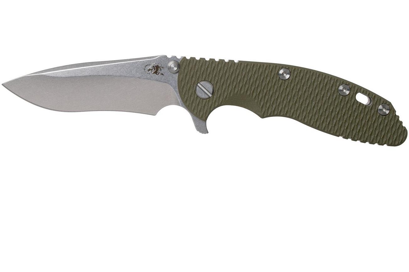 Rick Hinderer XM18 3.5” Recurve, CPM 20CV, Stonewash, OD Green G10, zakmes