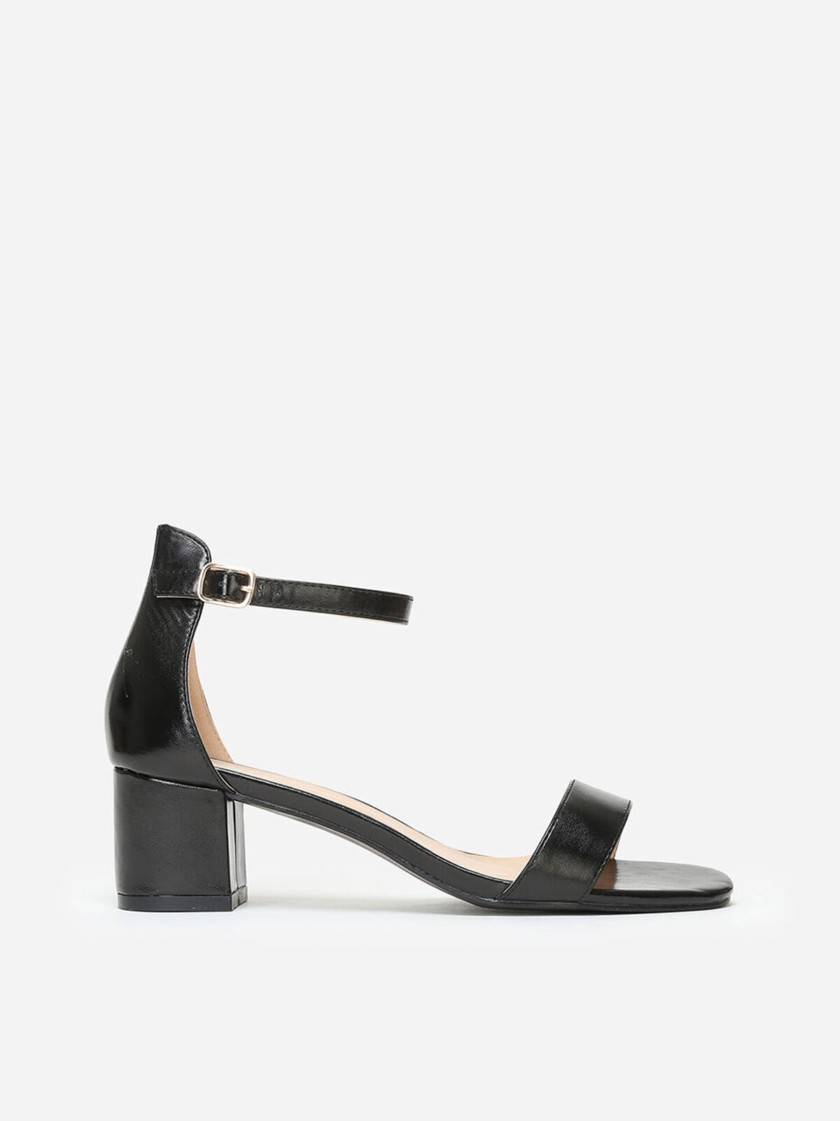 Sandales en simili à petit talon- Noir