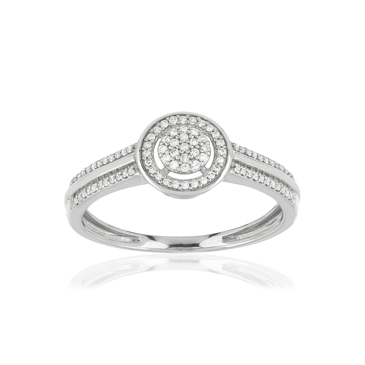 Bague or 375 blanc centre ajouré diamants