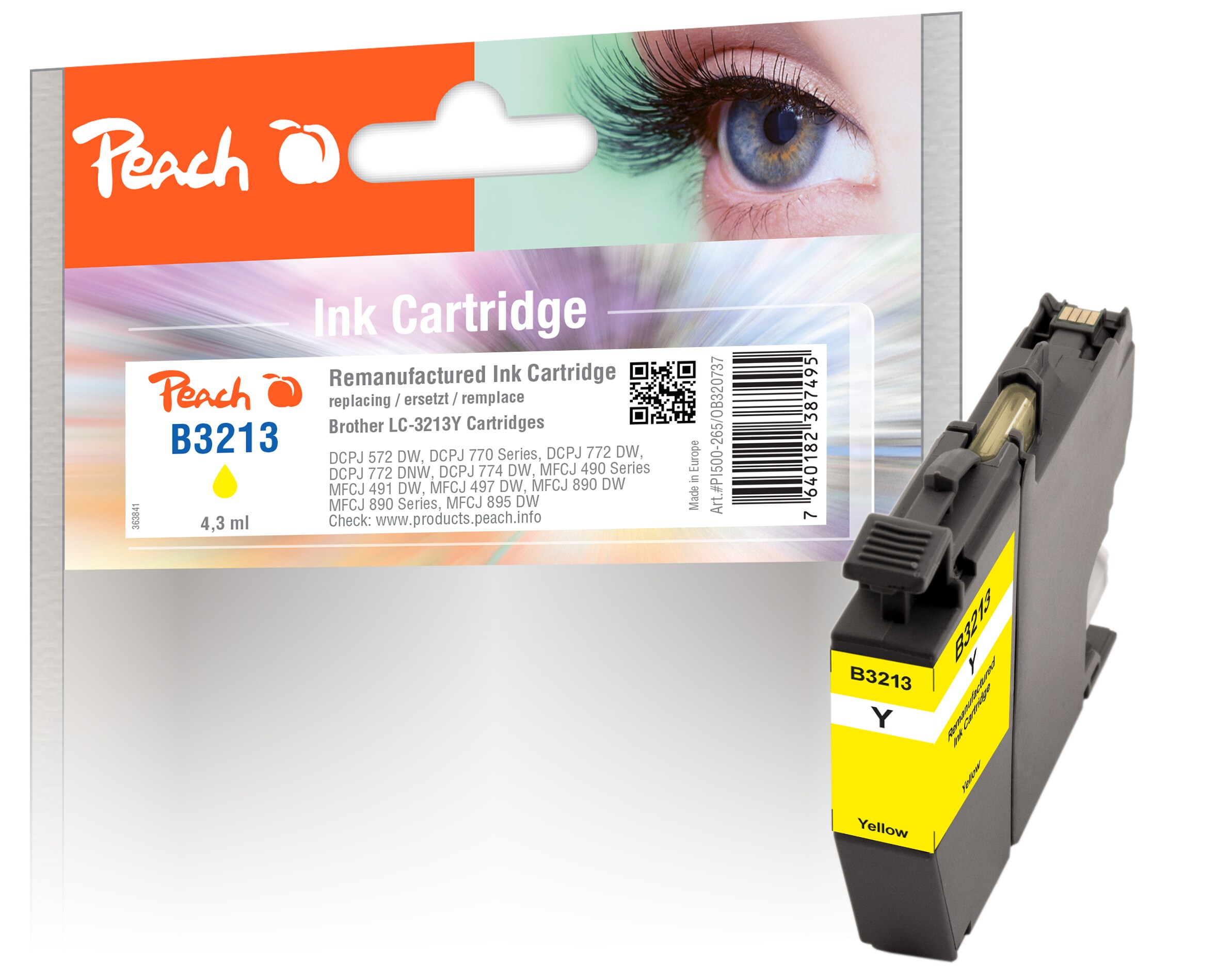 Peach B3213 Y Druckerpatrone XL ye ersetzt Brother LC-3213Y für z.B. Brother DCPJ 572 DW, Brother DCPJ 774 DW, Brother MFCJ 895 DW, Brother DCPJ 770 (wiederaufbereitet)