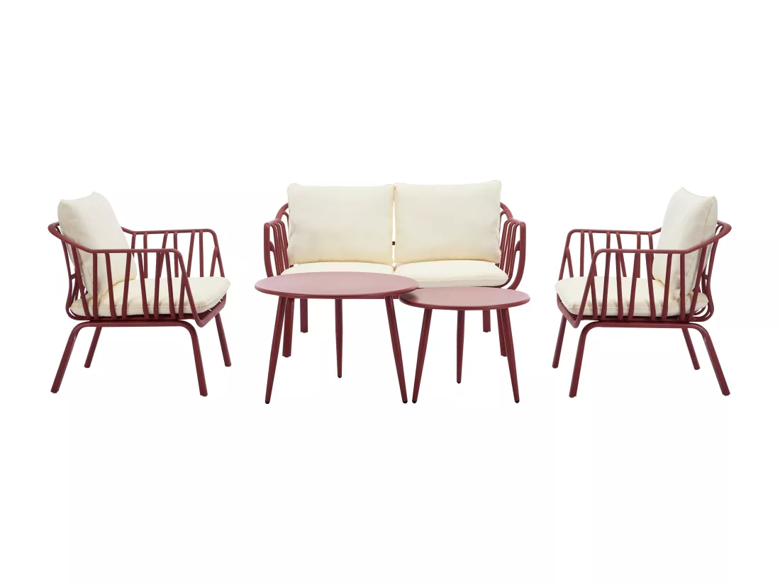 Salon de jardin en polypropylène et métal : un canapé 2 places, 2 fauteuils et 2 tables basses - Bordeaux - LOYNA de MYLIA