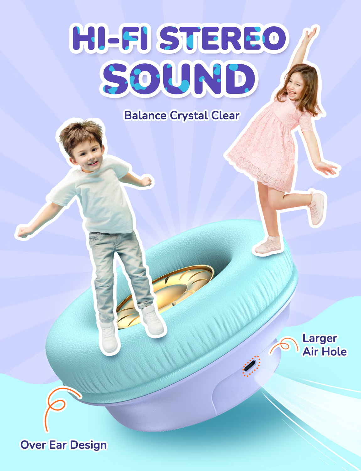 LED Kinder Bluetooth On-Ear Kopfhörer Wireless Headset 74/85/94dB Begrenzte Lautstärke (C10-2083N-01) - Blau
