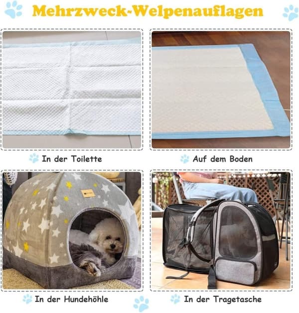 Pakke med 100 hundetreningsputer med lekkasjesikre 5-lags valpeputer 60 x 60 cm