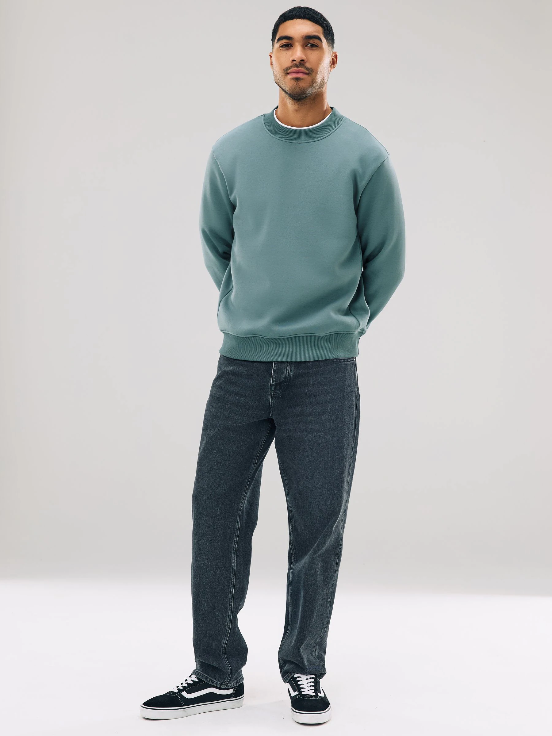 Blauw - Normale Pasvorm - Dik sweatshirt met ronde hals en hoog katoengehalte