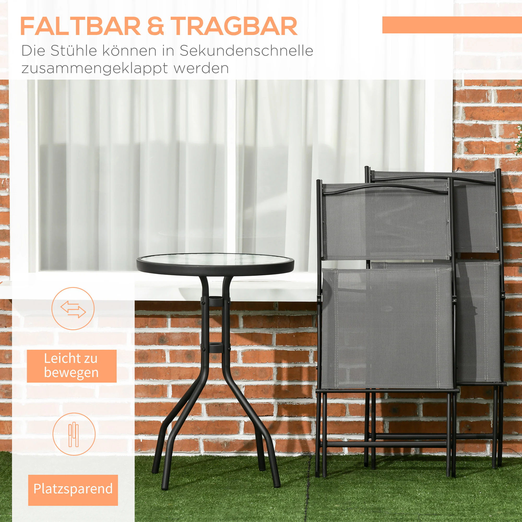 Outsunny Bistro Set mit klappbaren Stühlen grau 50L x 50B x 72H cm