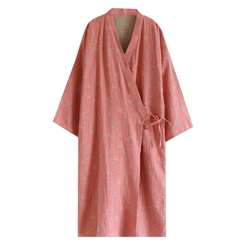 Somnus - Pyjamajas met V-hals en bloemenprint en gestrikte voorkant