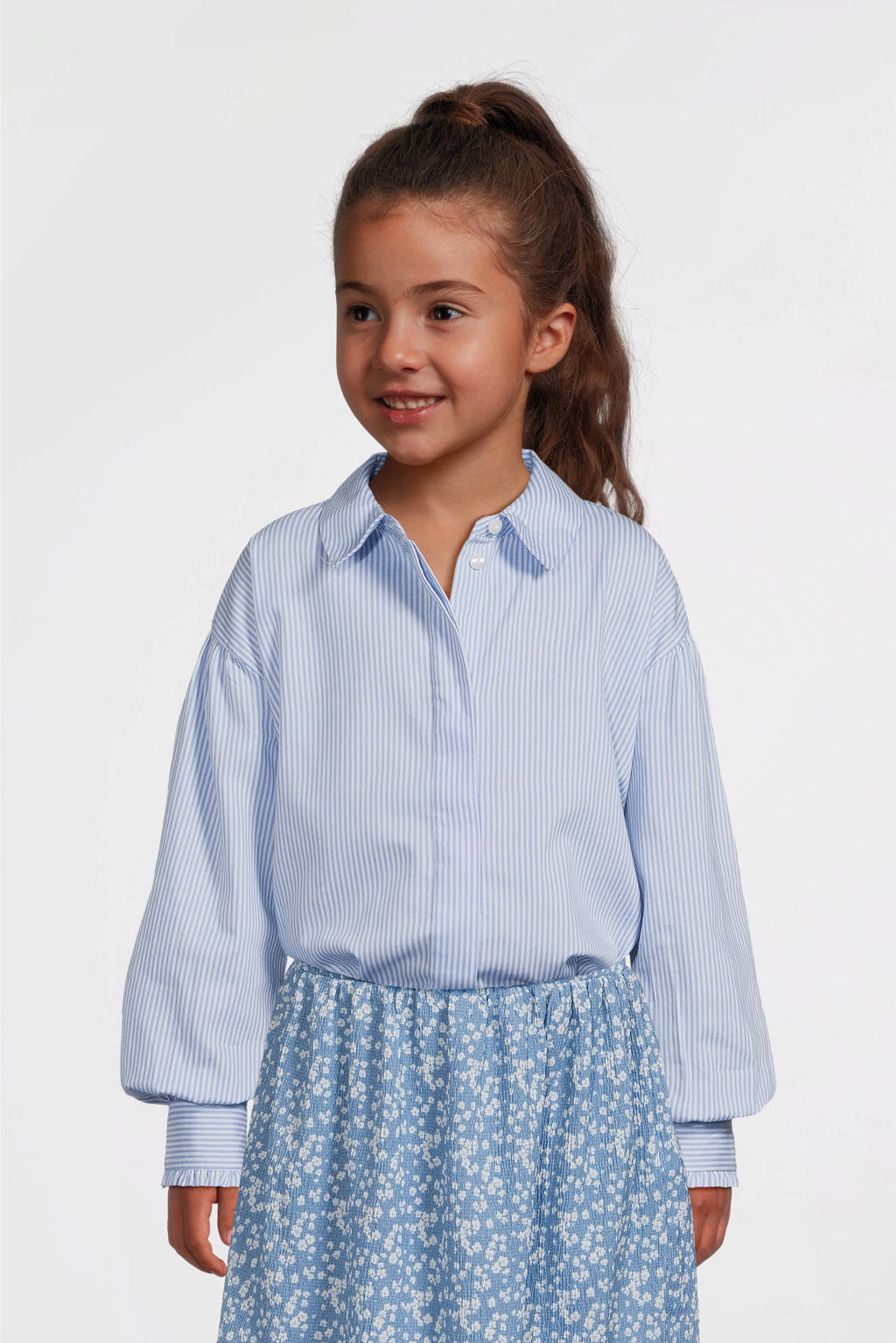VERO MODA GIRL gestreepte blouse VMPINNY lichtblauw/wit