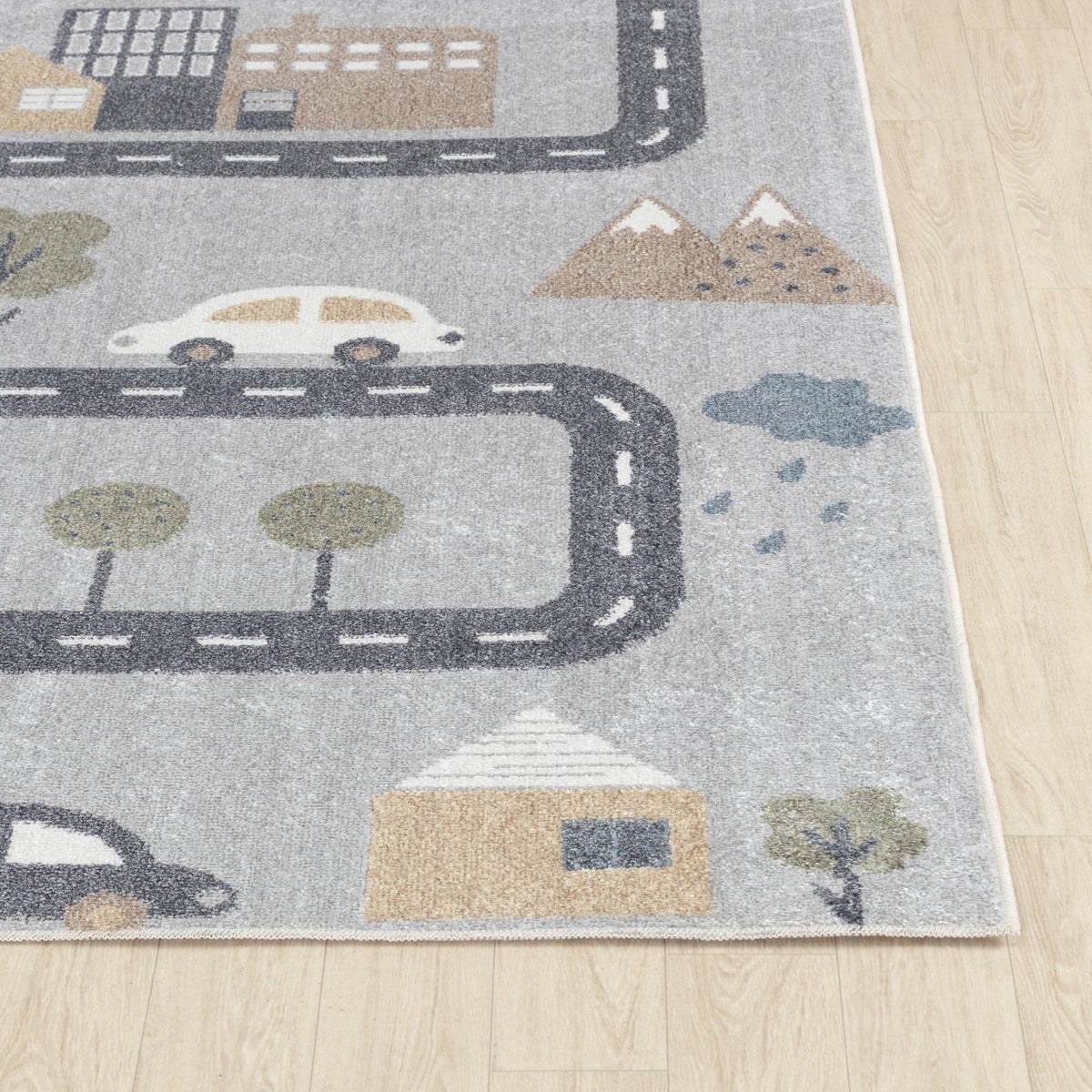 Machinewasbaar kinderkleed, autobaanmotief, blauw/grijs, 80x150 cm, VROOMVILLE