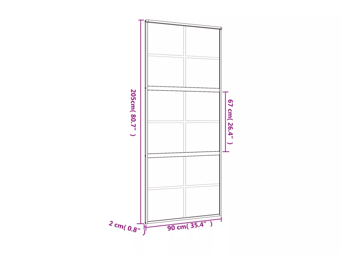 Porte coulissante doré 90x205 cm verre ESG dépoli et aluminium