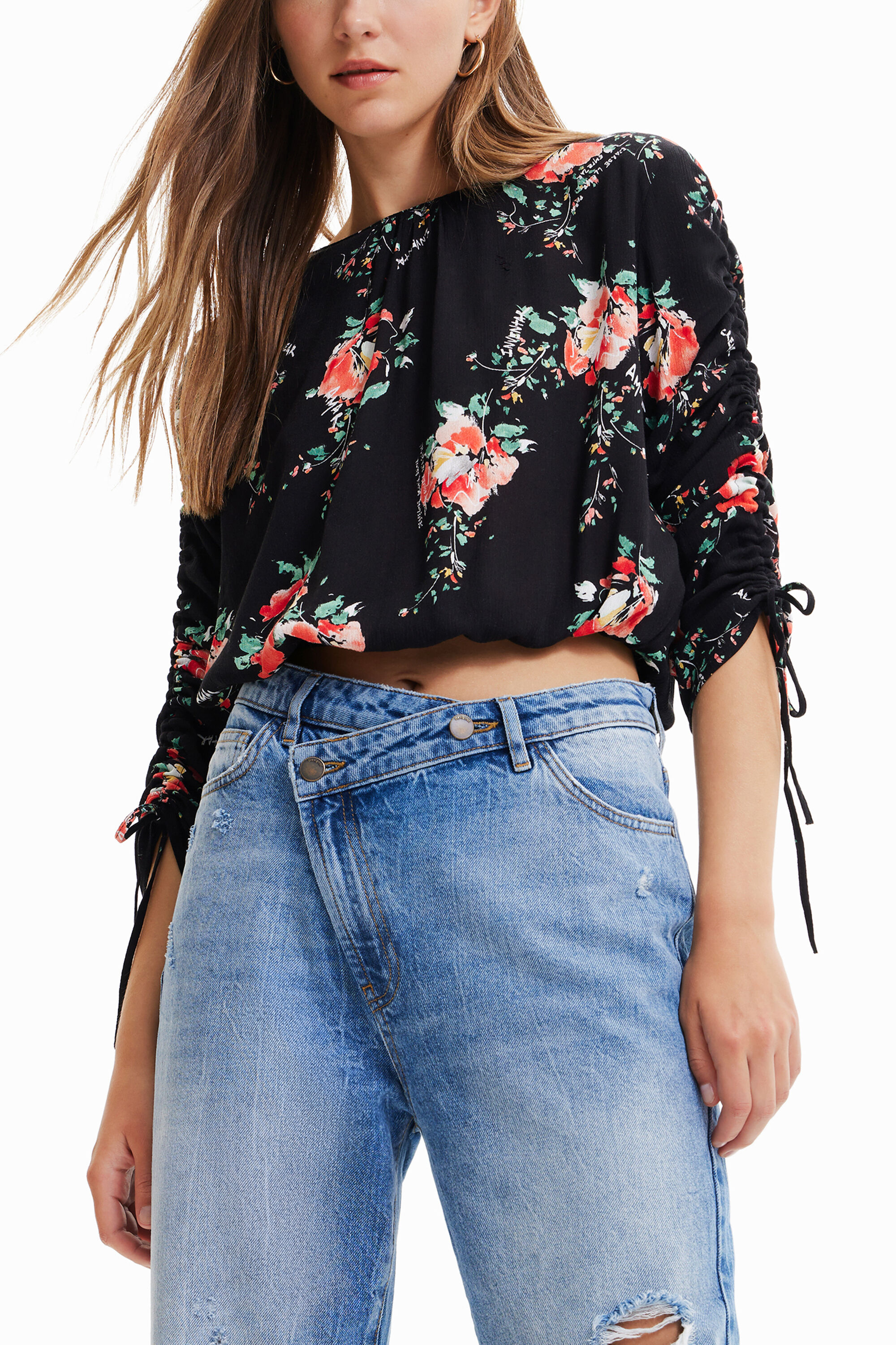 Blouse à manches réglables fleurie