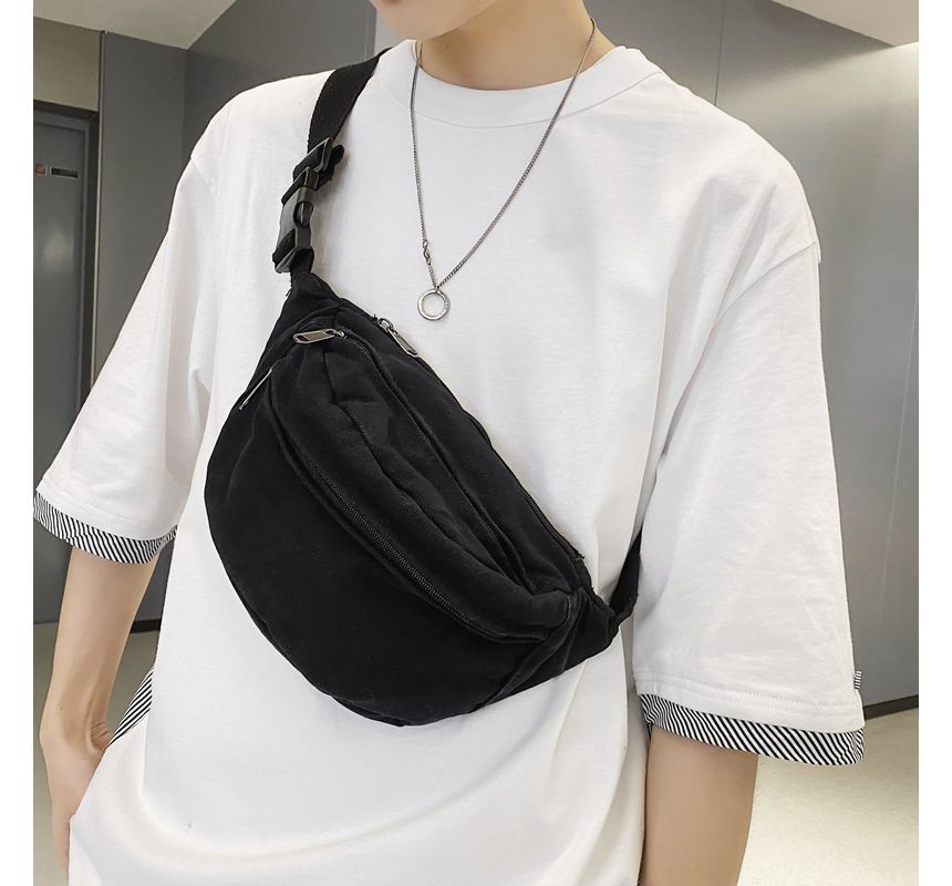 Minafox - Effen canvas crossbodytas met rits