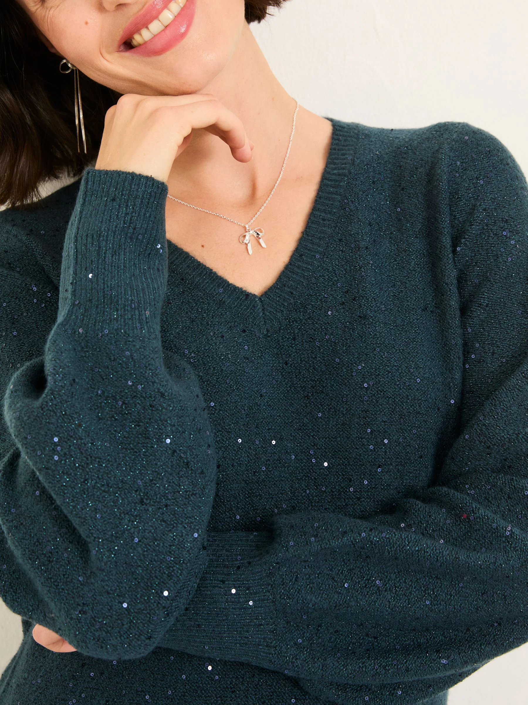 Blauwgroen - FatFace Sparkle Knit Midi Dress