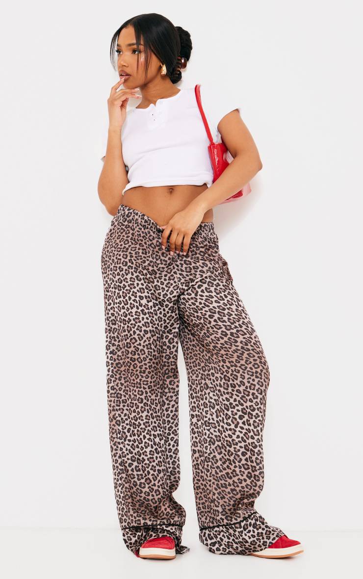 Léopard Pantalon Large En Satin Imprimé