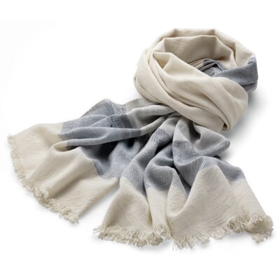 Damen-Schultertuch gestreift, Creme-Blau
