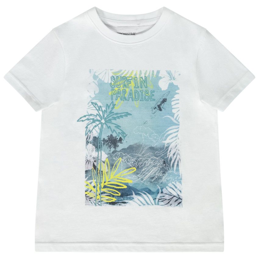 T-shirt manches courtes en jersey avec print pour garçon - Blanc