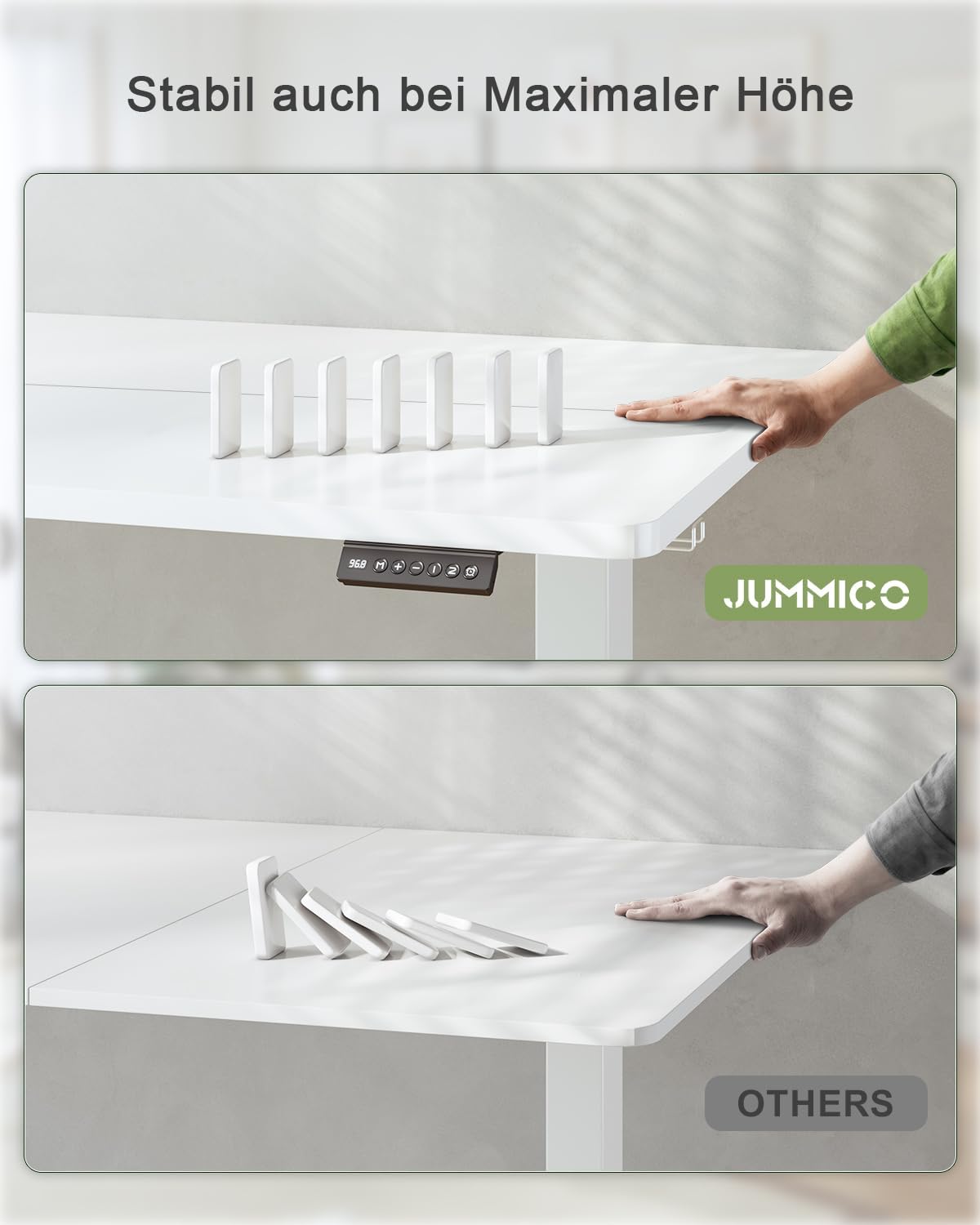 JUMMICO Höhenverstellbarer Schreibtisch mit USB-Ladeanschluss 100 x 60 cm, Schreibtisch Höhenverstellbar Elektrisch, Steh-Sitz Tisch Stehpult Verstellbarer Computertisch,Standing Desk,Weiß