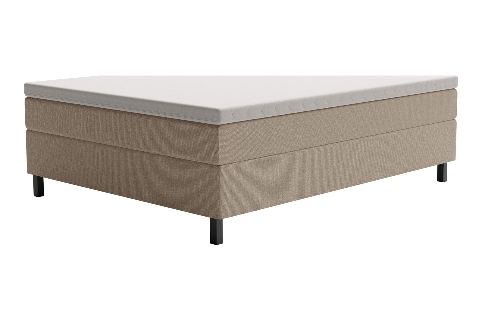 XOV Premium 15 Kontinentalseng 210x210 cm i tekstil storm 06 lys beige, medium/fast med Premium 15 overmadrass og sort firkantede ben, gavl selges separate